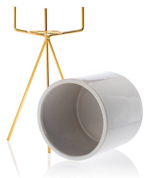 KERAMICKÝ KVETINÁČ SO STOJANOM EMMA SMOOTH 28X13 CM BIELA