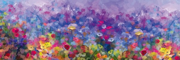 DIMEX | Dibond doska za kuchynskú linku | DBW-18060-217 Farebná kvetinová maľba | 180 x 60 cm