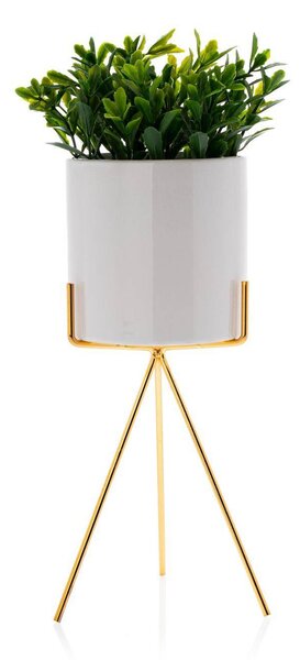 KERAMICKÝ KVETINÁČ SO STOJANOM EMMA SMOOTH 28X13 CM BIELA