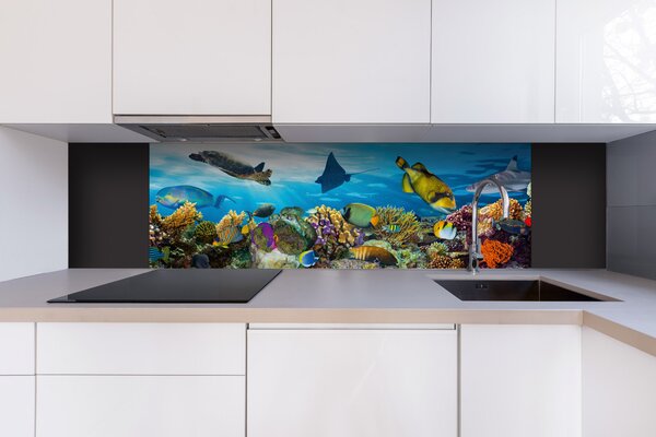 DIMEX | Dibond doska za kuchynskú linku | DBW-18060-092 Ryby v oceáne | 180 x 60 cm