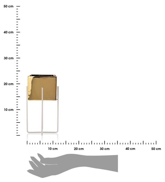 KERAMICKÝ KVETINÁČ SO STOJANOM MIZU 22X12 CM ZLATÁ/BIELA