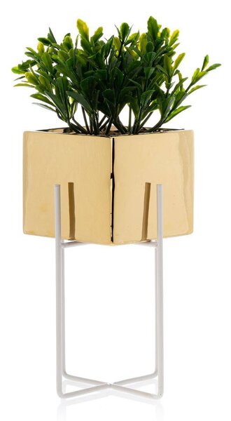 KERAMICKÝ KVETINÁČ SO STOJANOM MIZU 22X12 CM ZLATÁ/BIELA