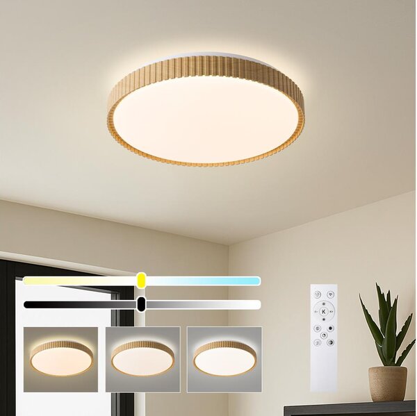 Brilagi-LED Stmievateľné stropné svietidlo CORVO LED/72W/230V 3000-6000K s drevodekorom pr.50 cm + diaľkové ovládanie