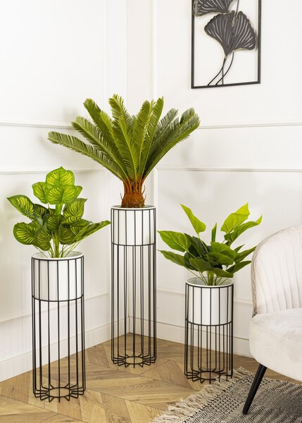 KOVOVÝ KVETINÁČ SO STOJANOM GLAM 55X20 CM BIELA/ČIERNA