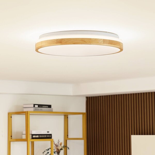 Stropné svietidlo Lindby LED Emiva, špičkový svetelný zdroj, CCT, drevo