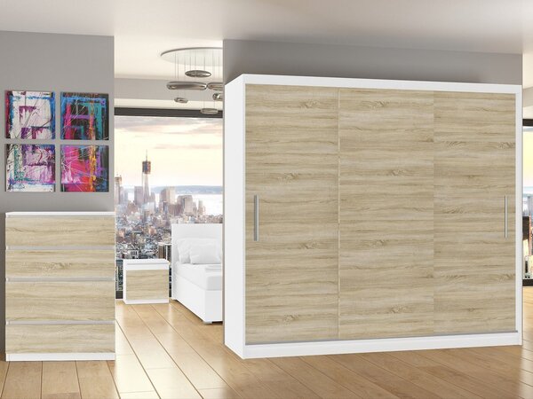 Šatníková skriňa 232 cm Belini biely mat / dub sonoma s posuvnými dverami