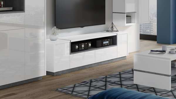 FOLK RTV-185, tv skrinka, BIELY MAT / BIELY LESK / BETON MILLENIUM