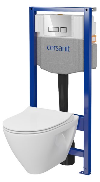 Cersanit Mille, System50 MECH podomietkový rám + závesná wc misa Mille Plus CleanOn + chrómové tlačidlo MOVI II, S701-752