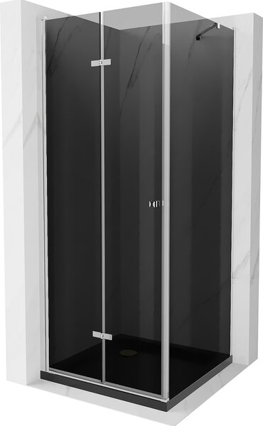 Mexen Lima, sprchový kút so skladacími dverami 80 (dvere) x 80 (stena) cm, 6mm šedé sklo, chrómový profil + slim sprchová vanička čierna + chrómový sifón, 856-080-080-01-40-4070