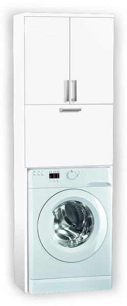 Vysoká kúpeľňová skrinka nad práčku K21 farba korpusu: Bielý, farba dvierok: Bielá lesk
