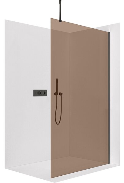 CERANO - Sprchová zástena Walk-in Onyx Top Round Ľ/P - 8 mm - okrúhla vzpera - čierna matná, bronzové sklo - 50x200 cm