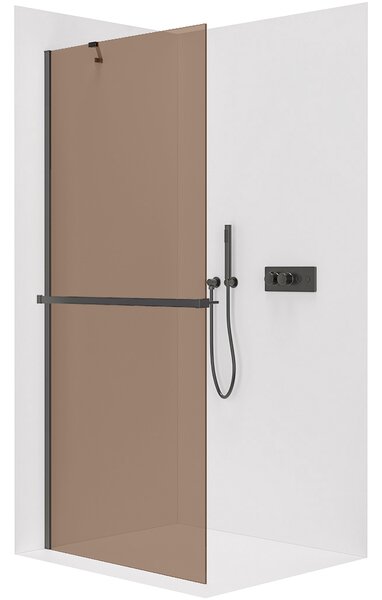 CERANO - Sprchová zástena Walk-in Onyx YL/P - 8 mm + polička / držiak na uteráky - čierna matná, bronzové sklo - 50x200 cm