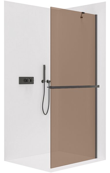 CERANO - Sprchová zástena Walk-in Onyx YL/P - 8 mm + polička / držiak na uteráky - čierna matná, bronzové sklo - 50x200 cm