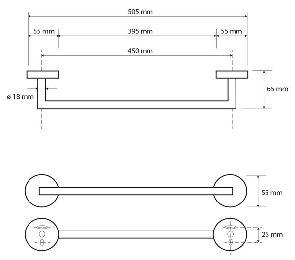 Sapho Sapho, X-ROUND BLACK držiak na uteráky 450mm, chróm, XR402B
