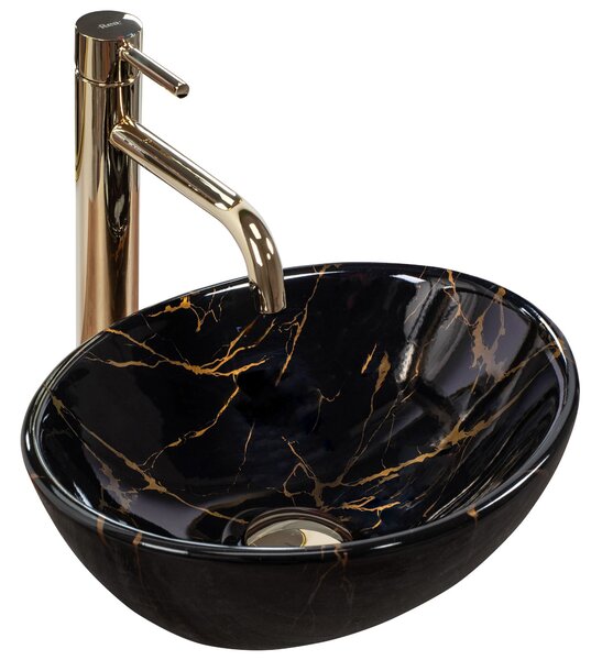 Umývadlo na dosku Rea Sofia Mini Black Marble Shiny