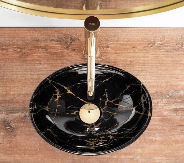 Umývadlo na dosku Rea Sofia Mini Black Marble Shiny