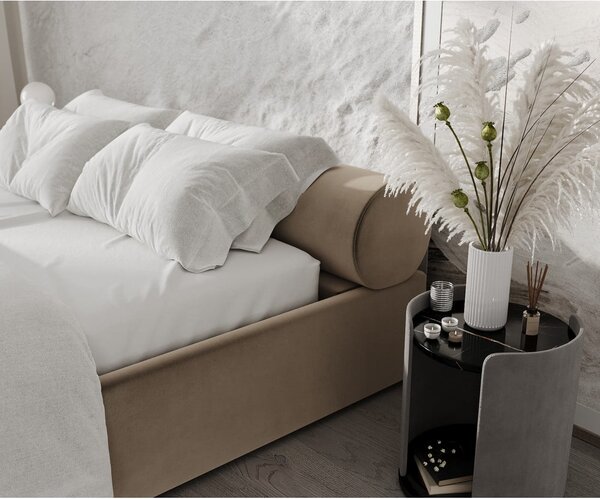 Svetlohnedá čalúnená dvojlôžková posteľ s úložným priestorom s roštom 160x200 cm Solvo – Maison de Rêve