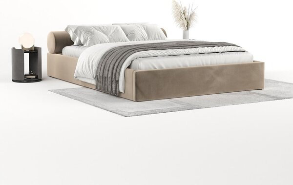 Svetlohnedá čalúnená dvojlôžková posteľ s úložným priestorom s roštom 160x200 cm Solvo – Maison de Rêve