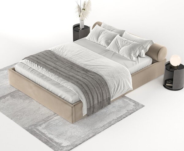 Svetlohnedá čalúnená dvojlôžková posteľ s úložným priestorom s roštom 160x200 cm Solvo – Maison de Rêve