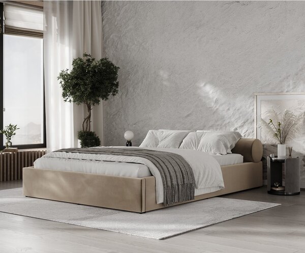 Svetlohnedá čalúnená dvojlôžková posteľ s úložným priestorom s roštom 160x200 cm Solvo – Maison de Rêve