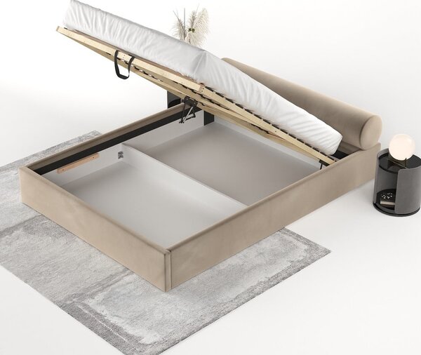 Svetlohnedá čalúnená dvojlôžková posteľ s úložným priestorom s roštom 160x200 cm Solvo – Maison de Rêve