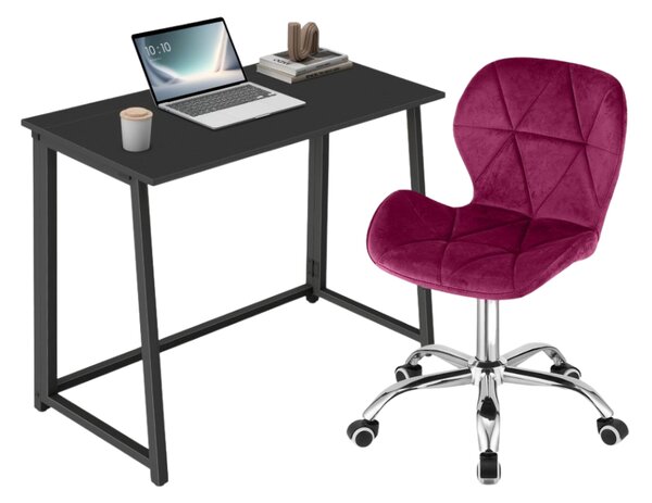 Set do pracovne ZARIMO stôl 80x40 cm čierny + kreslo AVOLA VELVET vínové