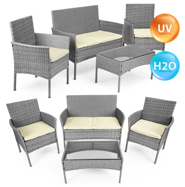 Záhradný set ratanového nábytku: Lavica + stolík + 2 kreslá - sivá