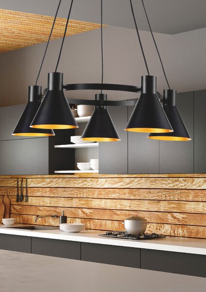 Čierno-zlatý závesný luster More pre žiarovku 5x E27 – LED lustre a svietidlá > Kolekcie svietidiel > Kolekcia svietidiel MORE