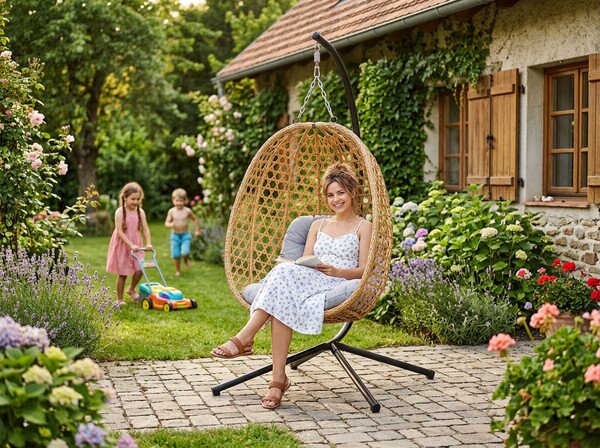 Závesné kreslo JASMINA naturálne / sivé / čierne FAT0722