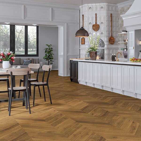 Artisan Chevron Dub Lorraine Natural Cognac Kart Mat Lak 4mV