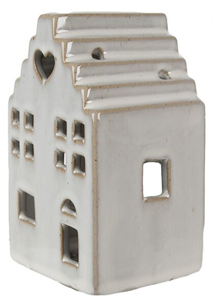 Béžový porcelánový domček svietnik na čajovú sviečku Christmas House M - 9*7*14 cm - Clayre & Eef