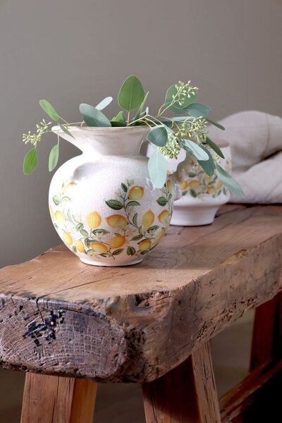 Béžový antik keramický džbán s citrónmi Limone Blossom - 20,5 * 18,5 cm - Chic Antique