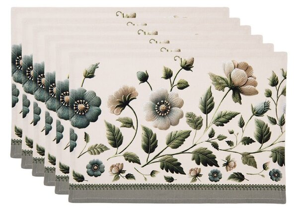 6ks béžové bavlnené prestieranie s kvetmi Gently Blooming - 48*35 cm - Clayre & Eef