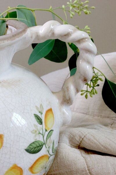 Béžový antik keramický džbán s citrónmi Limone Blossom - 20,5 * 18,5 cm - Chic Antique