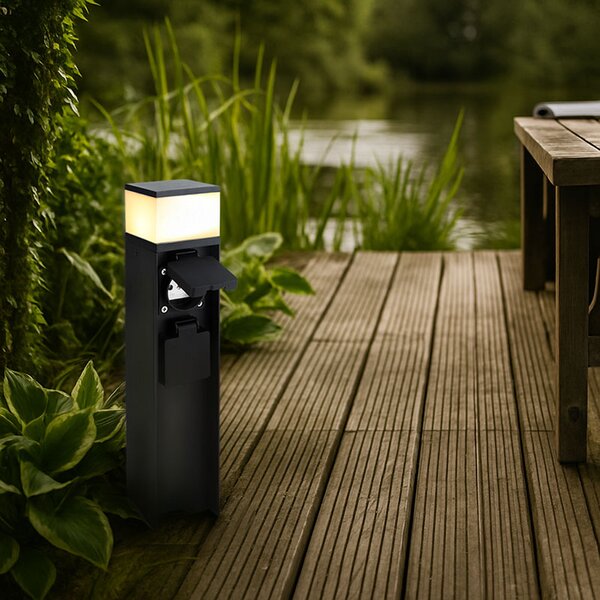 SOLIGHT Záhradný stĺpik IP44 s LED osvetlením, hliník, 2 zásuvky, čierny