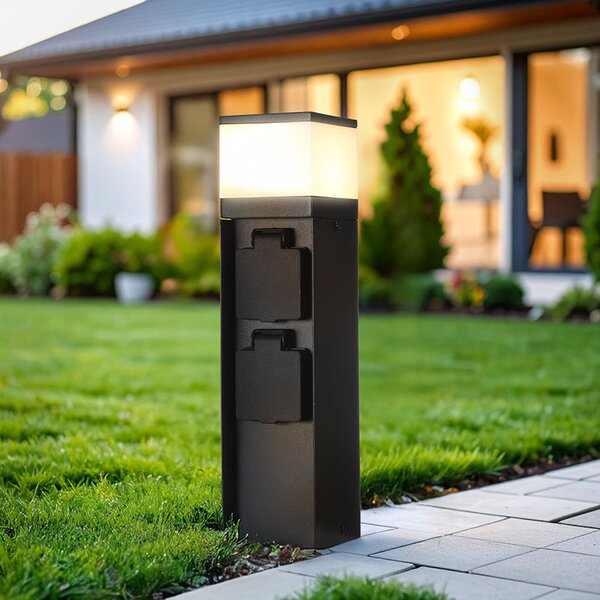 SOLIGHT Záhradný stĺpik IP44 s LED osvetlením, hliník, 2 zásuvky, čierny