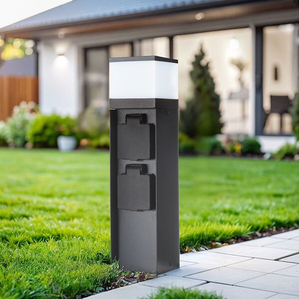 SOLIGHT Záhradný stĺpik IP44 s LED osvetlením, hliník, 2 zásuvky, čierny