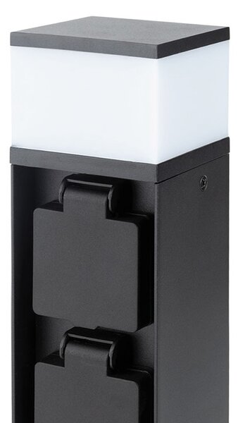 SOLIGHT Záhradný stĺpik IP44 s LED osvetlením, hliník, 2 zásuvky, čierny