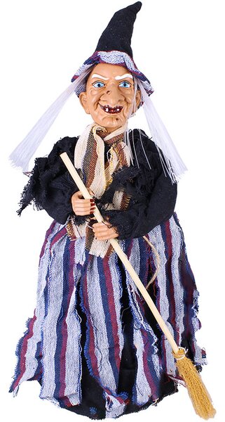 Ježibaba s metlou 50cm (Výzdoba na halloween - bosorka na baterky s výškou 50cm)