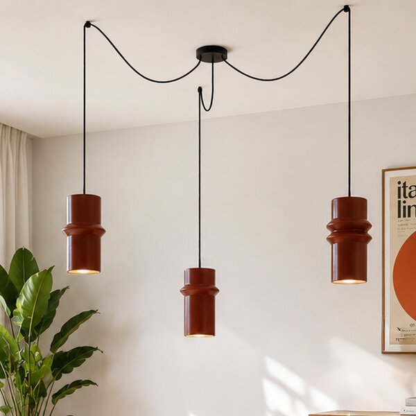 Retro závesná lampa červená s čiernou 3-svetlá - Monti