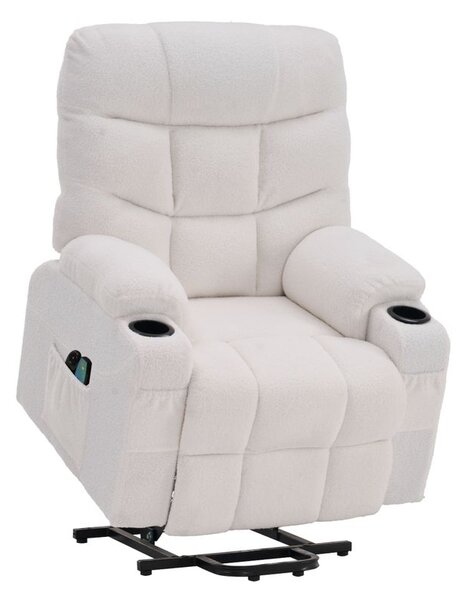 Masážne elektrické relaxačné polohovacie kreslo s podnožou biele (k406738)