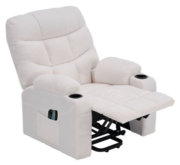 Masážne elektrické relaxačné polohovacie kreslo s podnožou biele (k406738)