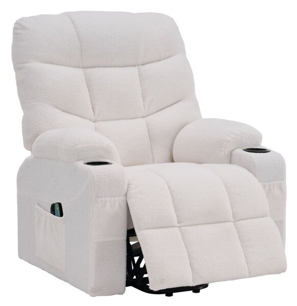 Masážne elektrické relaxačné polohovacie kreslo s podnožou biele (k406738)