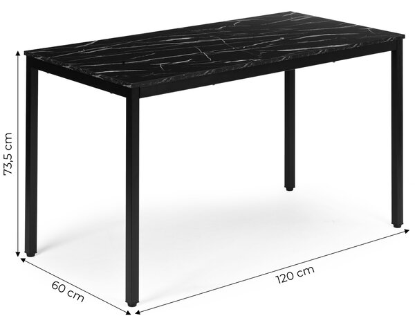 Jedálenský kuchynský stôl pre 4-5 osôb počítačový stôl 120x60 cm čierny mramor ModernHome