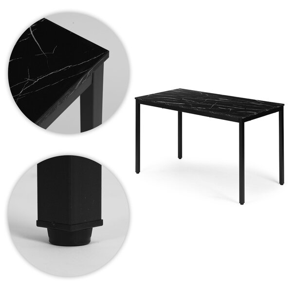 Jedálenský kuchynský stôl pre 4-5 osôb počítačový stôl 120x60 cm čierny mramor ModernHome