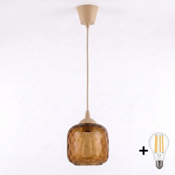 Brilagi - LED luster na lanku R GLASS 1xE27/60W/230V priemer 14 cm béžová/dymovo-hnedá