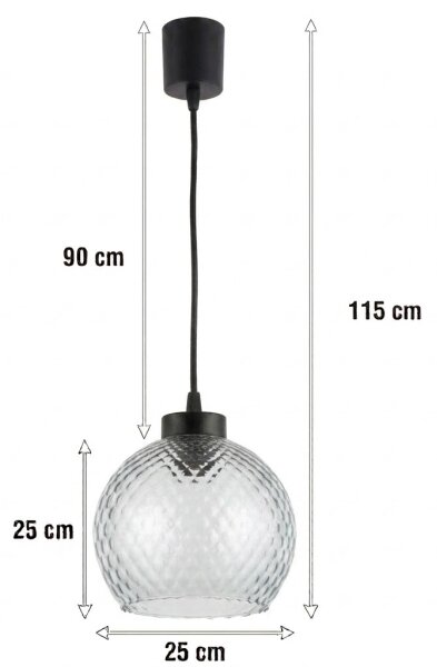 Brilagi - LED závesné svietidlo na lanku R GLASS 1xE27/60W/230V priemer 25 cm čierna/dymová sivá