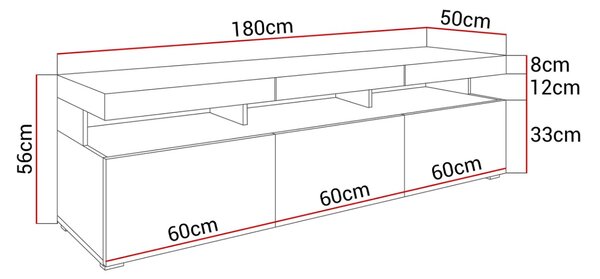 TV STOLÍK ALEX LED DUB ARTISAN 180 cm