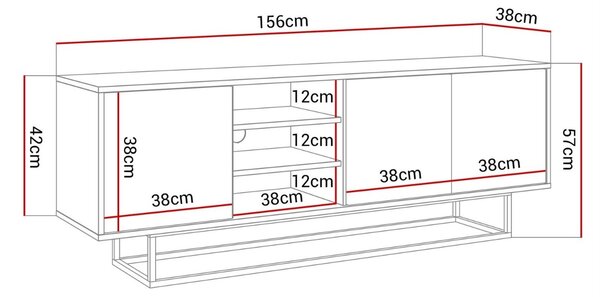 TV STOLIK ALWIN BIELY LESK + ČIERNY POSTAVEC 156 cm