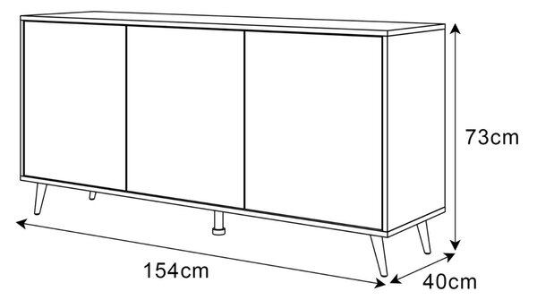 KOMODA ALWIN BIELA VYSOKÝ LESK 153cm STRIEBORNÉ NOŽIČKY